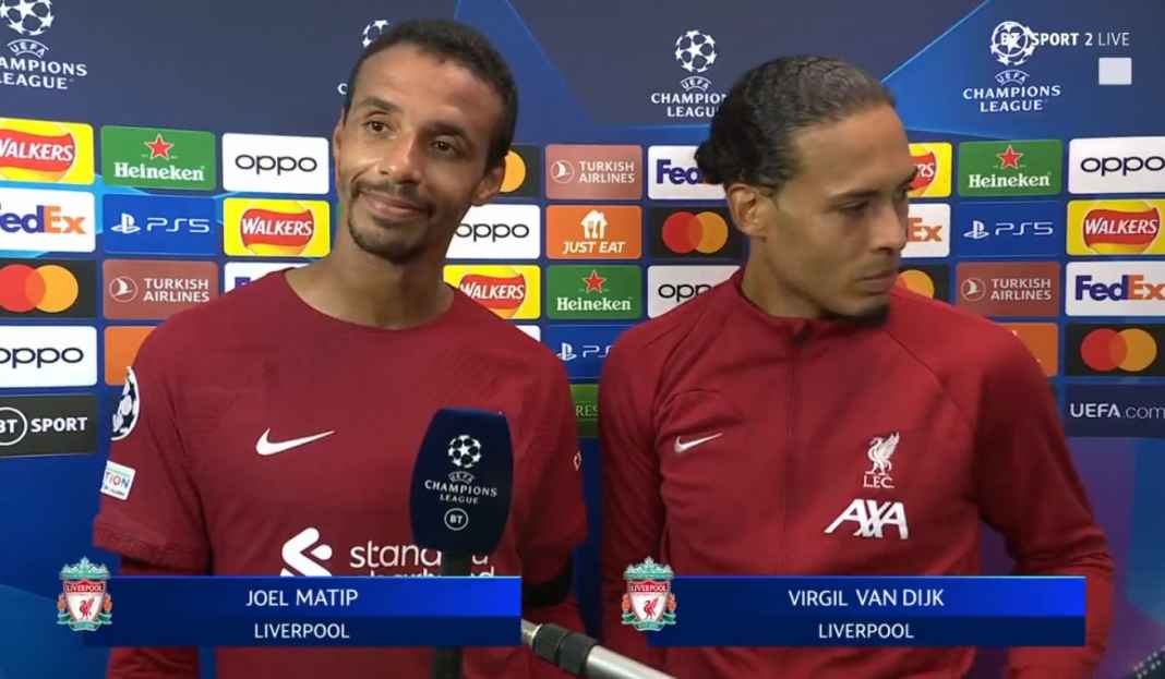 Matip dalam konferensi pers Joel Matip Sempat Tak Yakin Apakah Bola Sudah Lewati Garis Sebelum Lihat Wasit