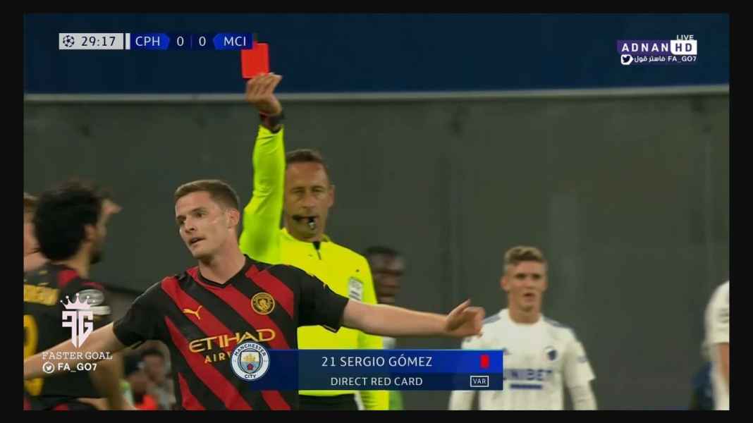 Kartu merah Sergio Gomez Jepit Lengan Lawan di Ketiak, Manchester City Kena Kartu Merah dan Gagal Penalti Pula