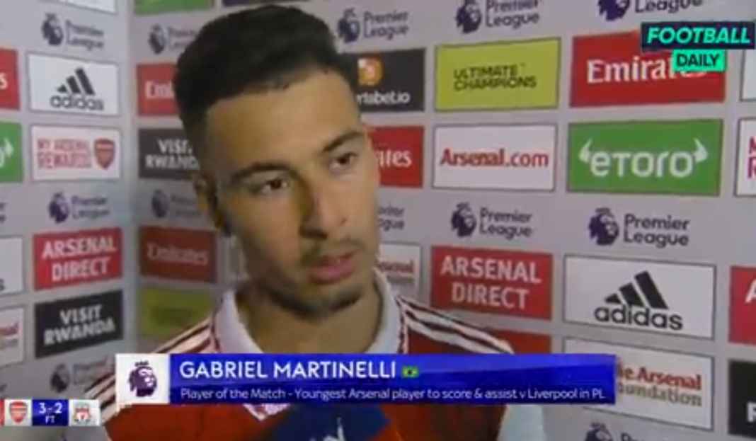 Martinelli usai kemenangan Arsenal Gabriel Martinelli Nilai Arsenal Pantas Menang, Ungkap Kunci Timnya Kalahkan Liverpool