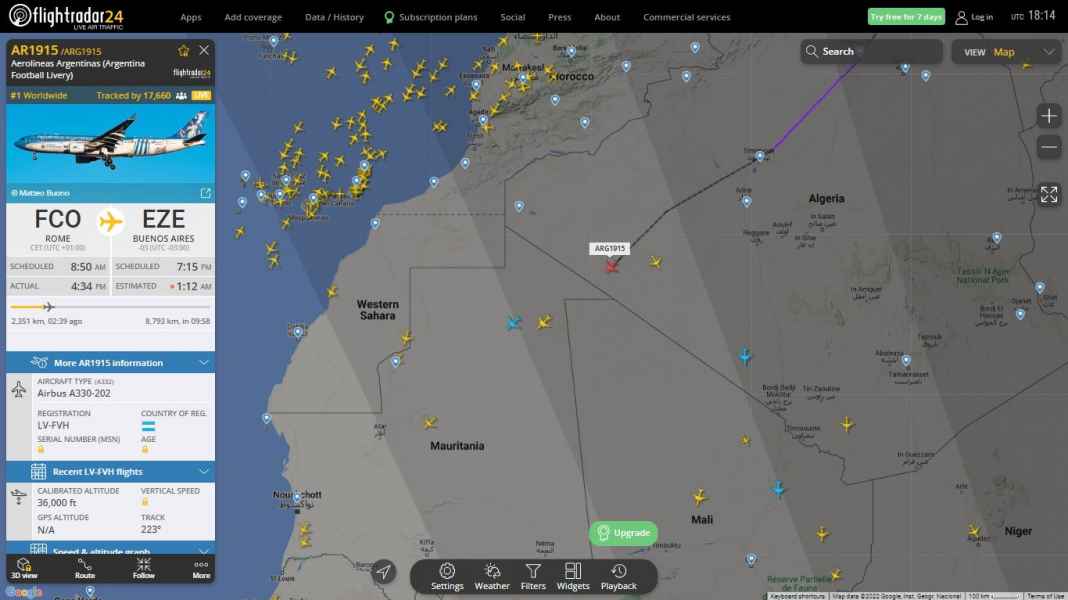 Flightradar24 Jelang Perayaan Gelar Juara Piala Dunia 2022, Pesawat Skuad Argentina Terbanyak Diikuti