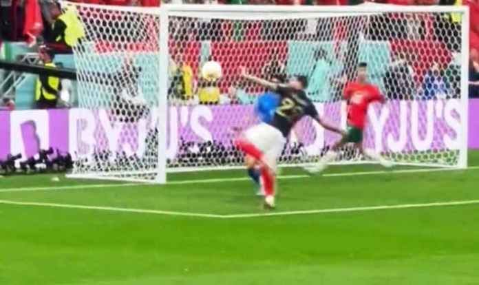 Gol Perancis yang dicetak oleh Theo Hernandez ke gawang Maroko di babak semifinal Piala Dunia 2022