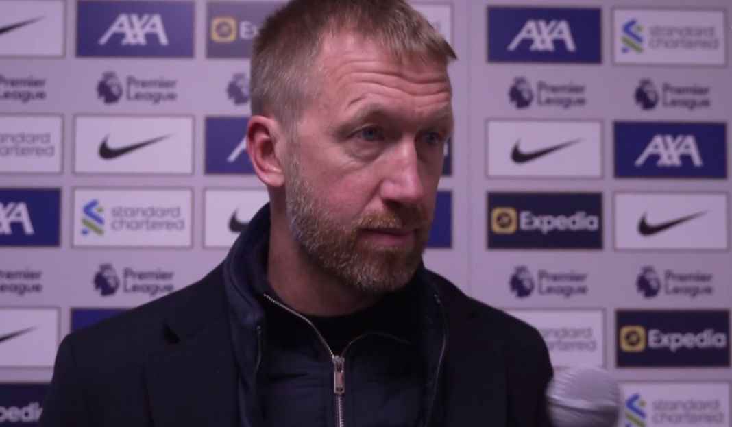 Graham Potter di konferensi pers Graham Potter Senang Tingkat Energi Chelsea Usai Imbang di Anfield, Puji Mykhaylo Mudryk