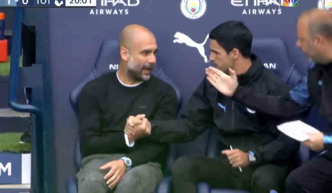 Pep Guardiola, Mikel Arteta, Manchester City Pep Guardiola, Mikel Arteta, Manchester City