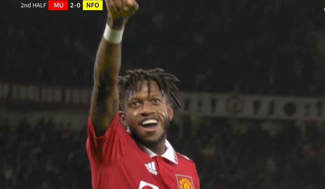Fred rayakan gol ke gawang Nottingham Prediksi Liga Inggris : Manchester United Ingin Perpanjang 12 Kemenangan Kandang Beruntun