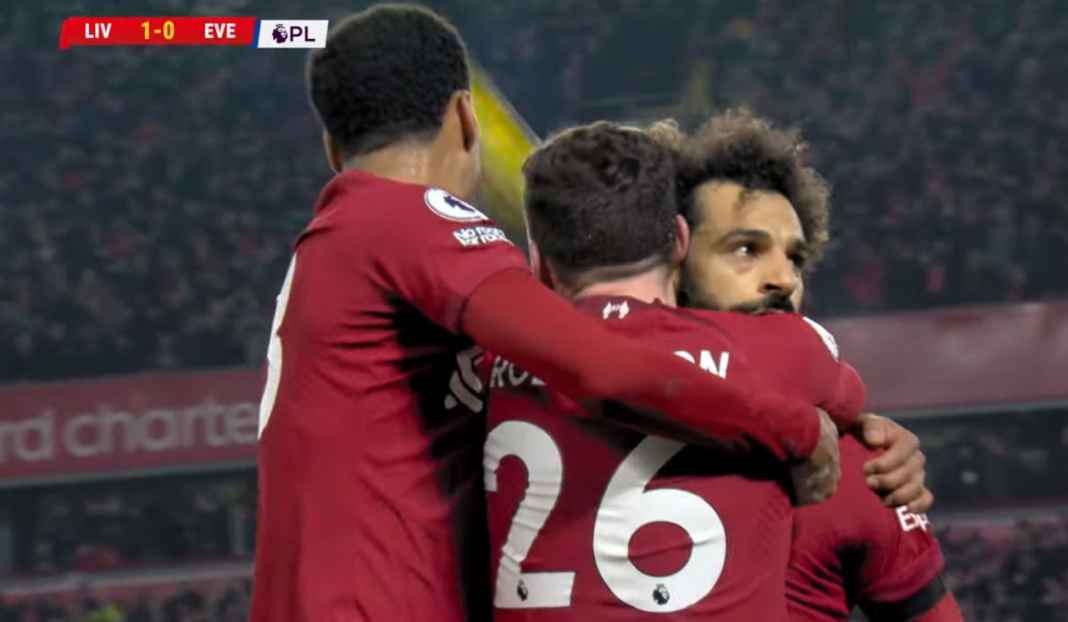 Mohamed Salah usai jebol gawang Everton Rekor-Rekor yang Bisa Dipecahkan Tim Liverpool Jelang Pertandingan Kontra Real Madrid