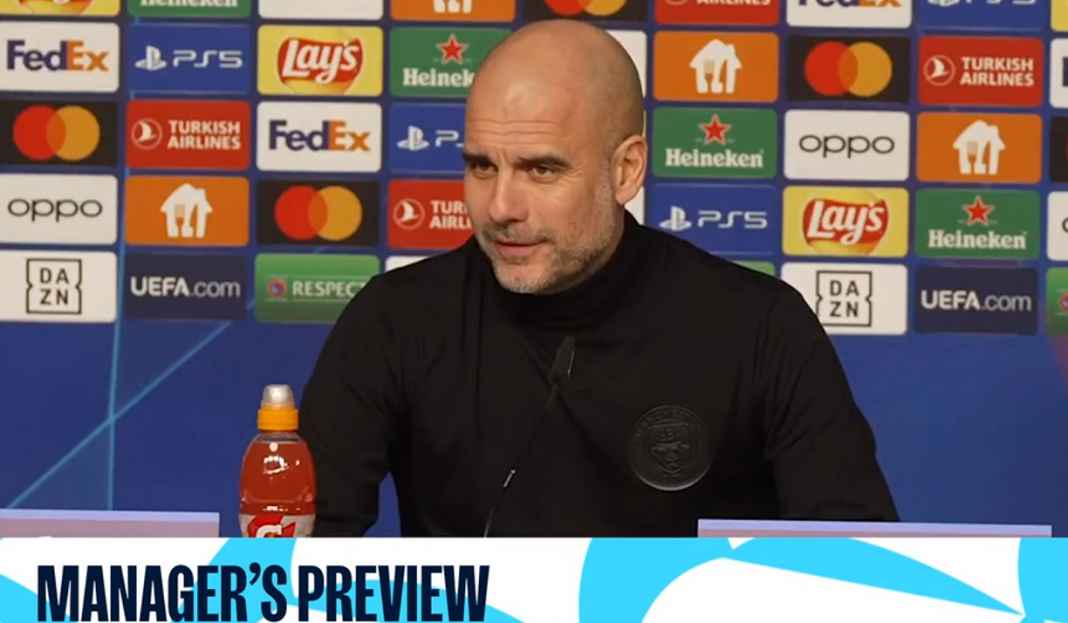 Pep Guardiola dalam konferensi pers Guardiola Konfirmasi De Bruyne dan Laporte Absen di Laga Kontra RB Leipzig