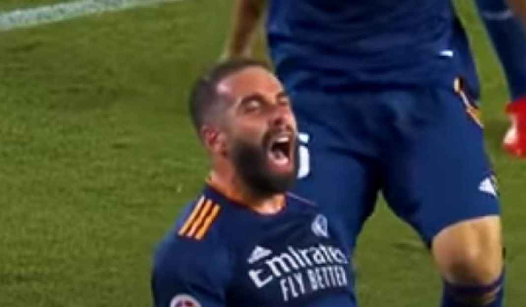 Selebrasi Dani Carvajal Usai cetak Gol untuk Real Madrid Ogah Main-main di Liga Champions, Carlo Ancelotti Baru Jamin Satu Pemain Real Madrid Tampil Kontra Liverpool