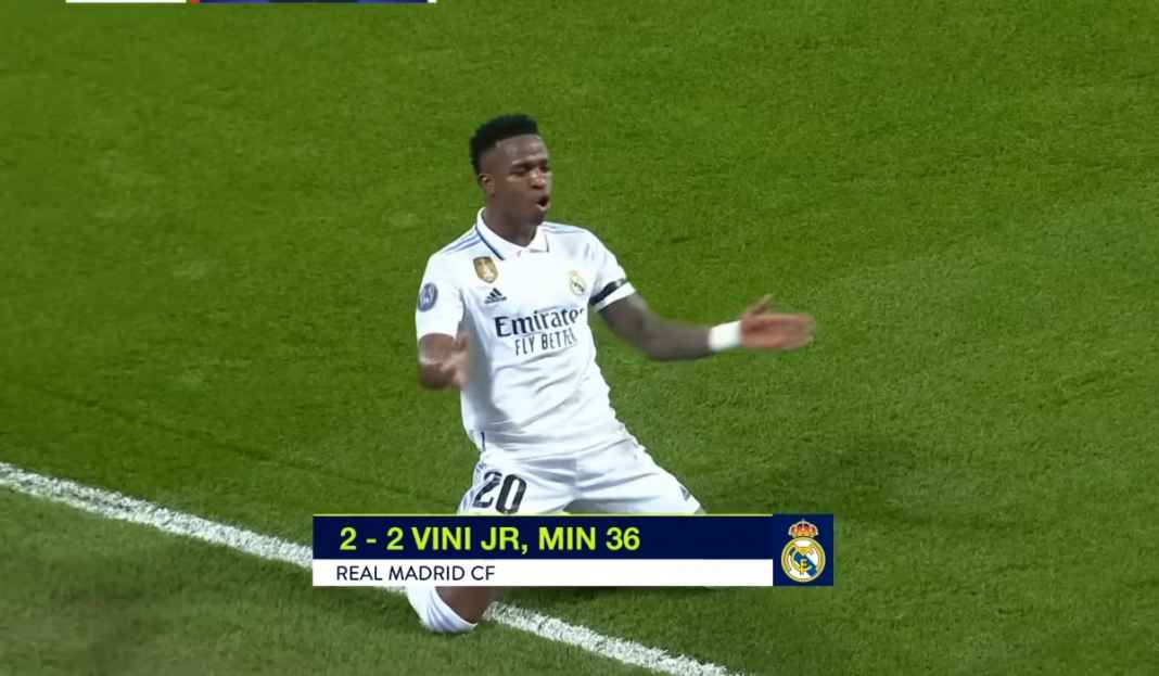 Vinicius Junior saat jebol gawang Liverpool Prediksi Real Madrid vs Atletico Madrid, Los Blancos Penuh Motivasi Usai Lima Menang Beruntun