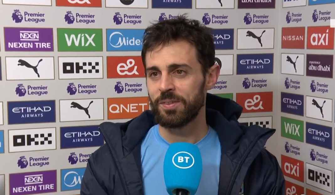 Bernardo Silva berbicara kepada BT Sport Bernardo Silva Sebut Kemenangan Manchester City Penting Demi Pertahankan Gelar
