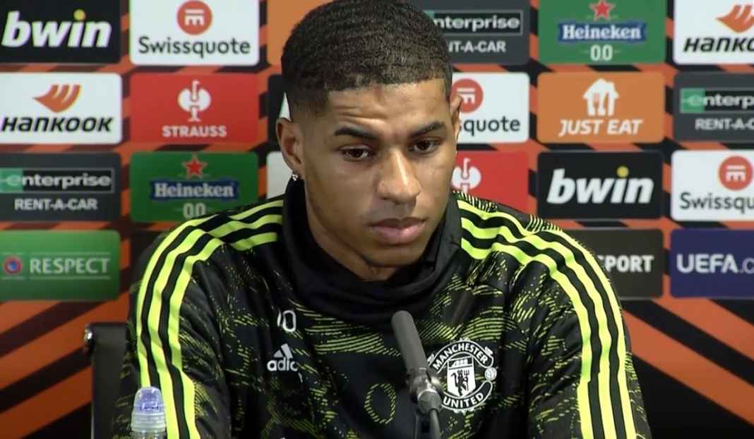 Marcus Rashford di konferensi pers Manchester United Marcus Rashford Bela Bruno Fernandes Usai Kritikan Pasca Kekalahan Kontra Liverpool