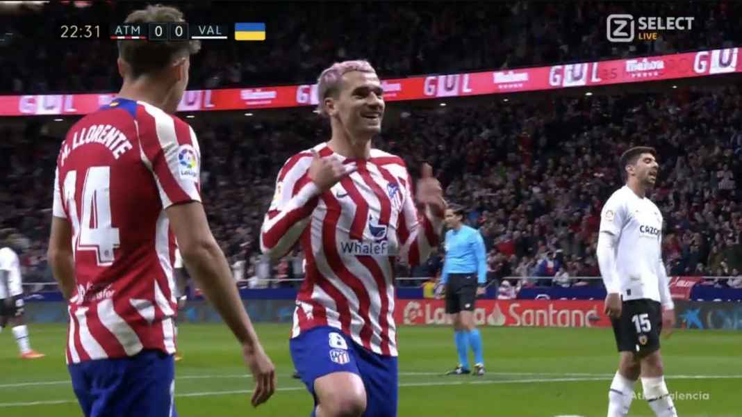 Perayaan gol Antoine Griezmann lawan Valencia Usai Menang 6-1 Atas Sevilla Dua Pekan Lalu, Atletico Lanjutkan Tradisi Tak Terkalahkan Lawan Valencia