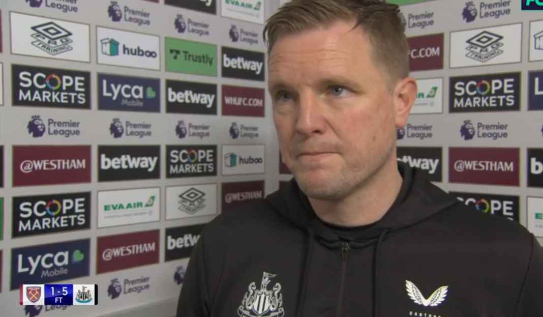 Eddie Howe tentang kemenangan Newcastle United Eddie Howe Menolak Terbawa Suasana Usai Newcastle Bantai West Ham Lima Gol