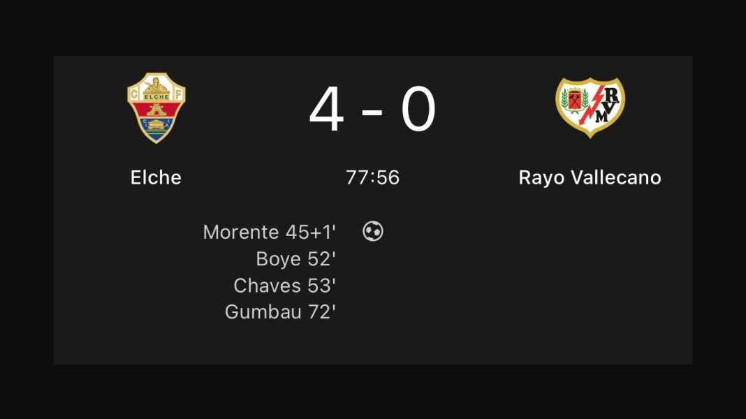 Elche vs Rayo Vallecano Pembunuh Real Madrid dan Barcelona Dibantai 4-0 oleh Tim Paling Buncit La Liga