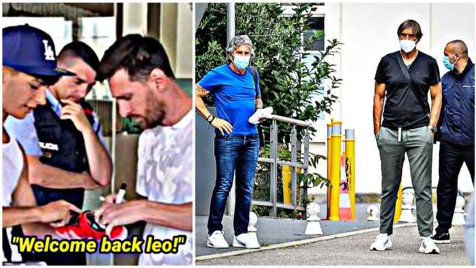 Lionel Messi dan seluruh keluarga saat tiba di kota Barcelona