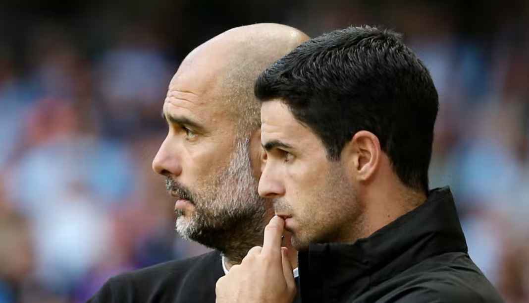 Pelatih Manchester City Pep Guardiola bersama pelatih Arsenal Mikel Arteta Pelatih Manchester City Pep Guardiola bersama pelatih Arsenal Mikel Arteta
