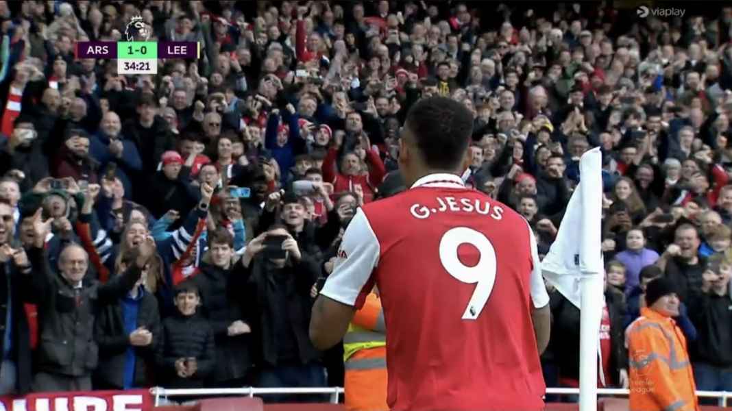 Perayaan gol Gabriel Jesus lawan Leeds United Starter Kedua Kali Usai Cedera Lama, Gabriel Jesus Sumbangkan 2 Gol Arsenal