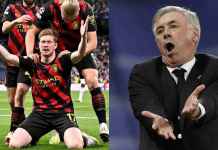 Gol Kevin De Bruyne Bikin Emosi Ancelotti di Leg Pertama Semifinal Liga Champions ANtara Real Madrid vs Manchester City - GILABOLA