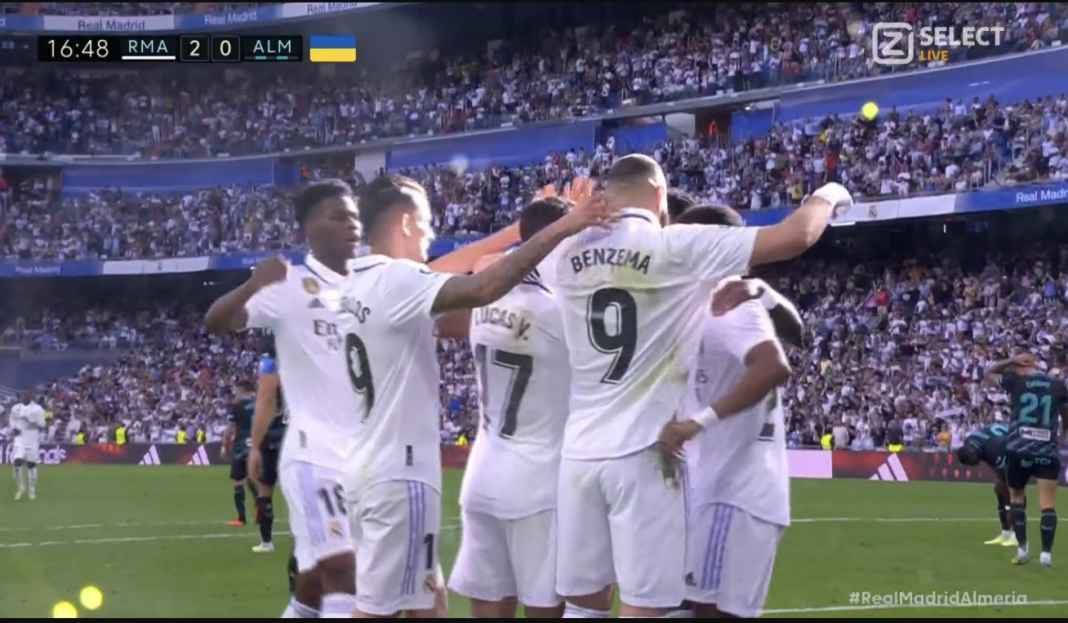 Karim Benzema rayakan gol untuk Real Madrid Prediksi Real Sociedad vs Real Madrid, Bisakah Los Blancos Tanpa Vinicius dan Modric?