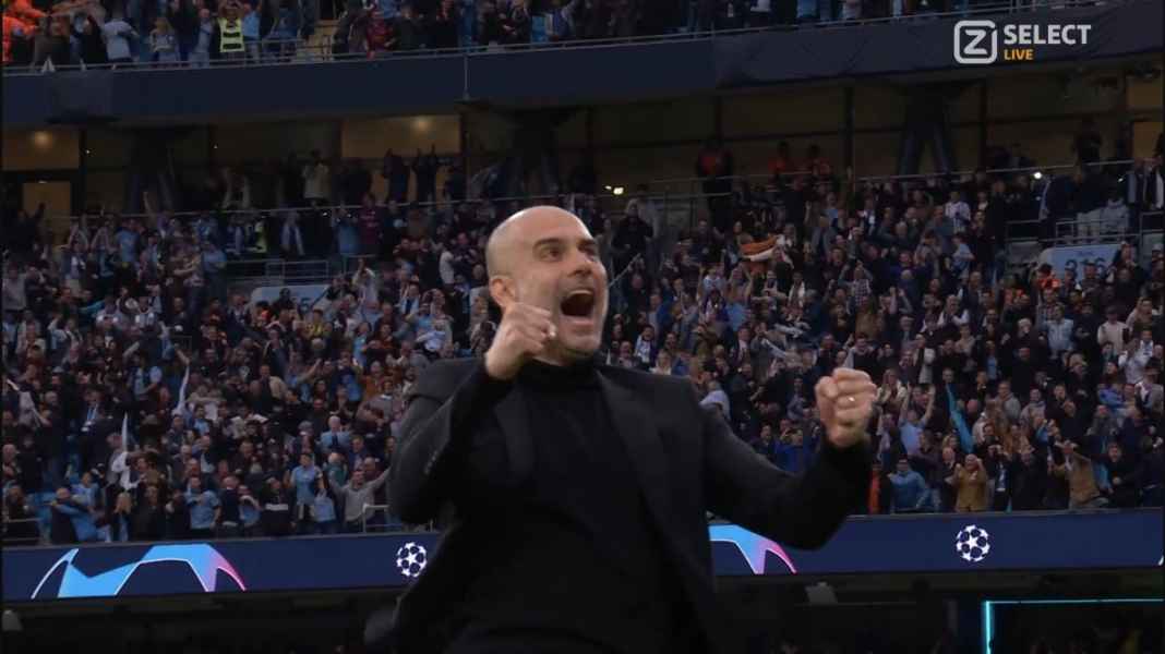 Pep Guardiola merayakan gol Man City Gak Boleh Begitu Man City, Kasihan Real Madrid Disiksa