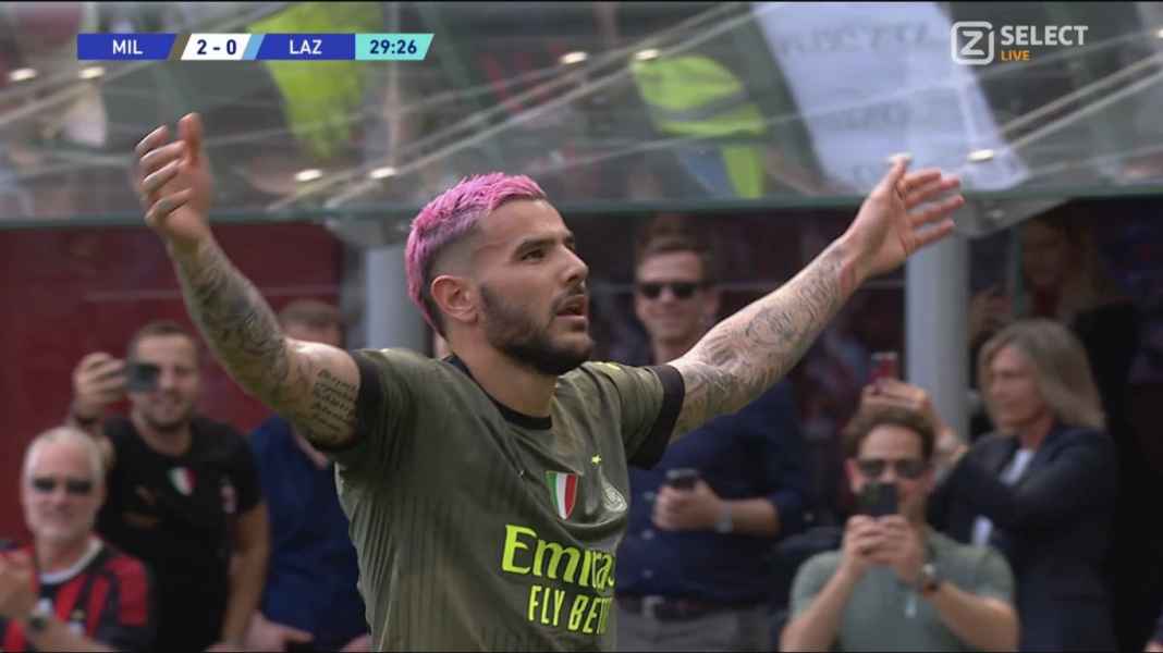 Perayaan gol Theo Hernandez kontra Lazio Kemenangan Milan Bikin Nasib Roma Dalam Bahaya, Begini Ceritanya