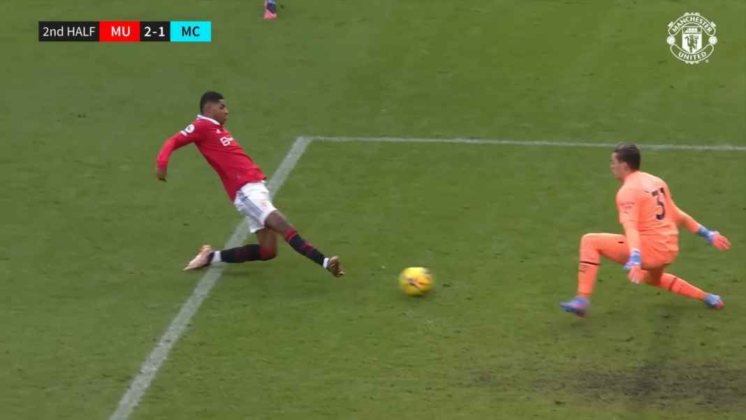 Aksi Marcus Rashford jebol gawang Manchester City Jadwal Manchester United Musim Baru 2023/24, Derby Manchester, Laga Lawan Liverpool
