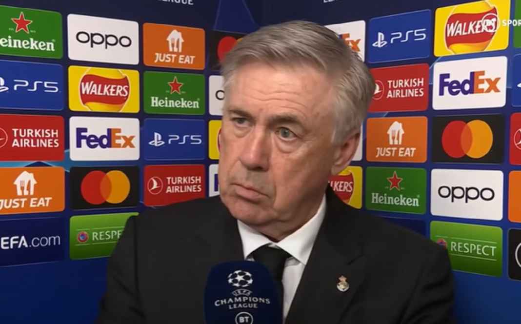 Carlo Ancelotti saat diwawancara usai laga kontra Manchester City Carlo Ancelotti saat diwawancara usai laga kontra Manchester City