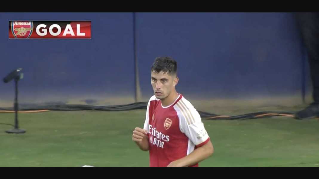 Kai Havertz setelah mencetak gol ke gawang Barcelona Trossard, Havertz Tebus Kesalahan Bukayo Saka, Berbalik Menang atas Barcelona