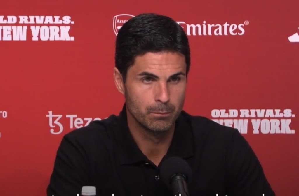 Mikel Arteta dalam konferensi pers jelang Arsenal vs Barcelona