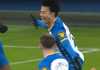 Kaoru Mitoma usai mencetak gol untuk Brighton