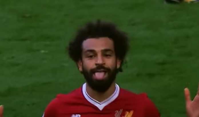 Mohamed Salah usai mencetak gol untuk Liverpool