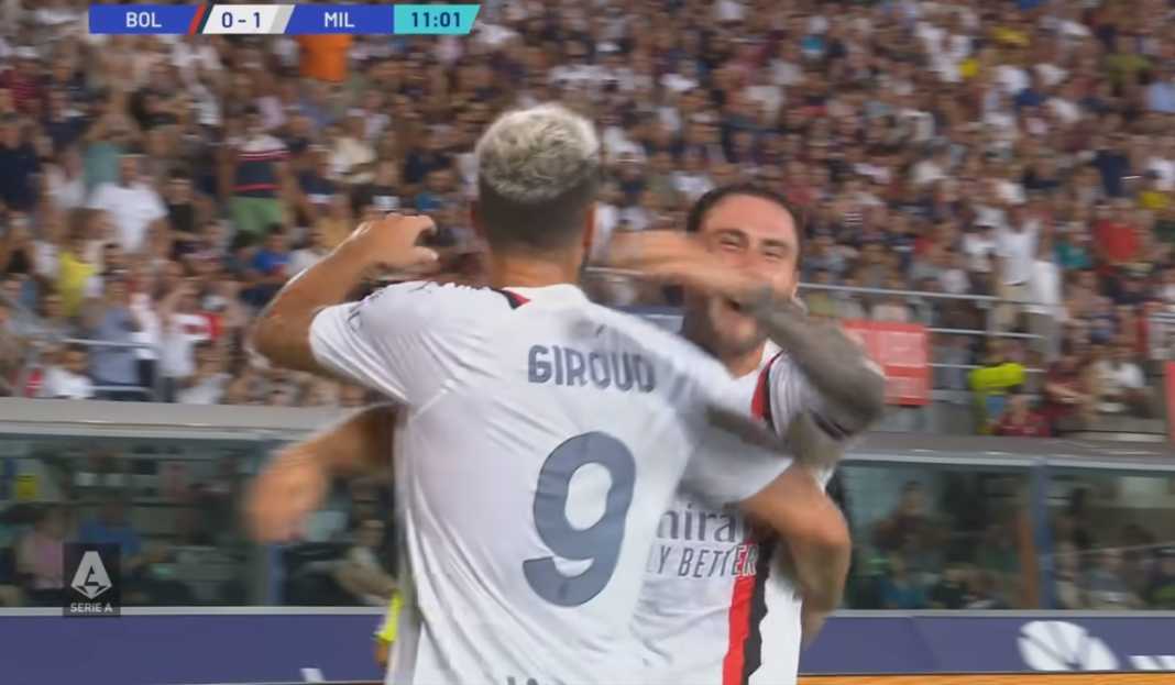 Olivier Giroud rayakan gol bersama Davide Calabria Prediksi Liga Italia : AC Milan Tak Pernah Kalah di 27 Laga Kandang Kontra Granata
