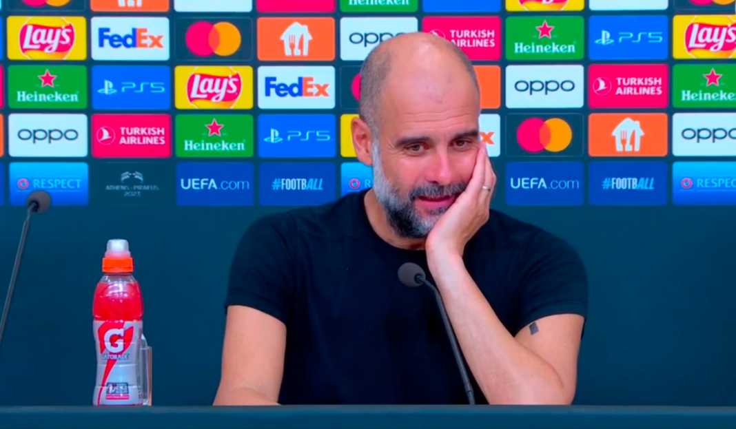 Pep Guardiola dalam konferensi pers Manchesster City-1 Pep Guardiola Ungkap Kebanggaannya Usai Manchester City Menangi Piala Super Eropa