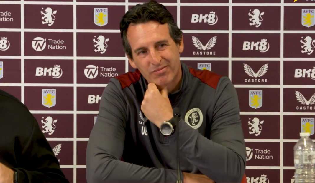 Unai Emery di konferensi pers Aston Villa Unai Emery Minta Villa Tingkatkan Performa Kandang Saat Jamu Pasukan Sean Dyche