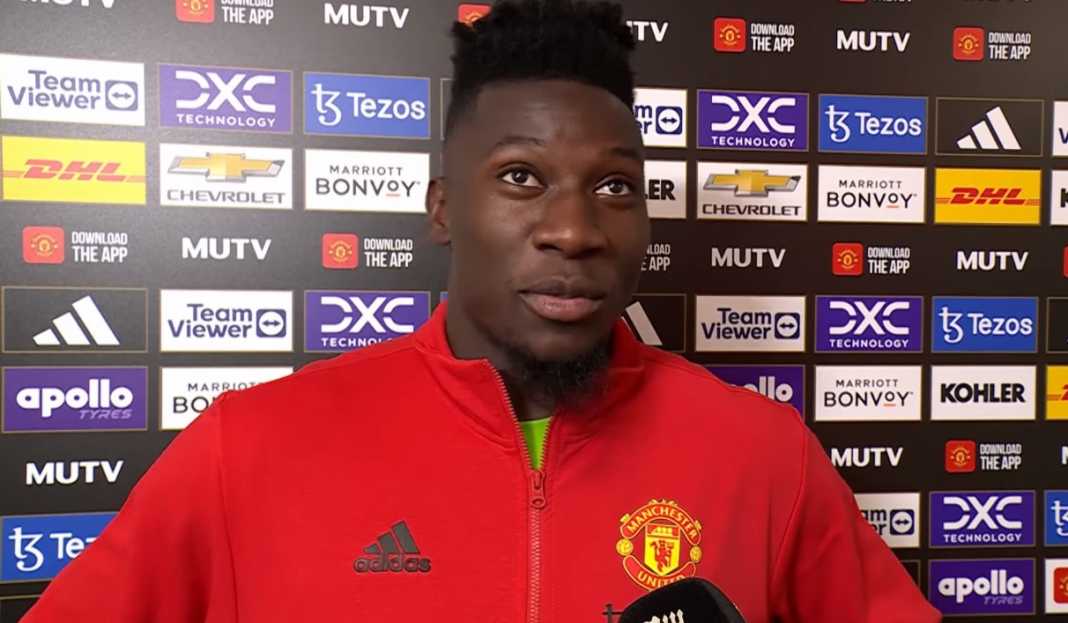 Wawancara Andre Onana usai pertandingan Andre Onana Ungkap Kebahagiannya Usai Mainkan Laga Pertamanya di Old Trafford