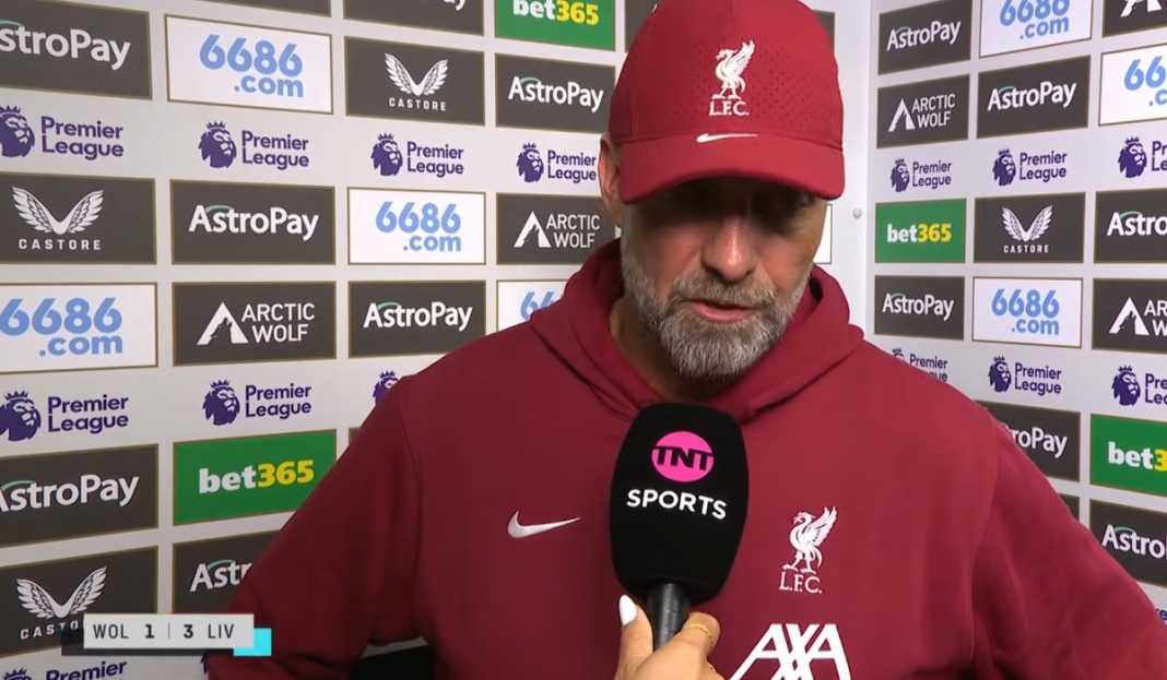 Jurgen Klopp dalam wawancara usai pertandingan Jurgen Klopp Sebut Perubahan Taktik Babak Kedua Timnya Kunci Kemenangan Atas Wolves