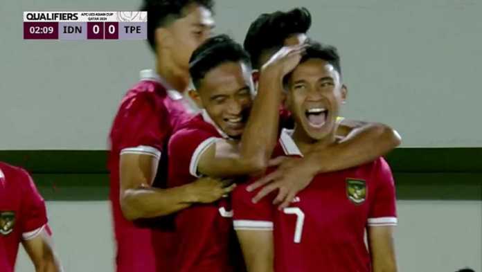 Marselino selebrasi gol pertama di laga Indonesia vs China Taipei