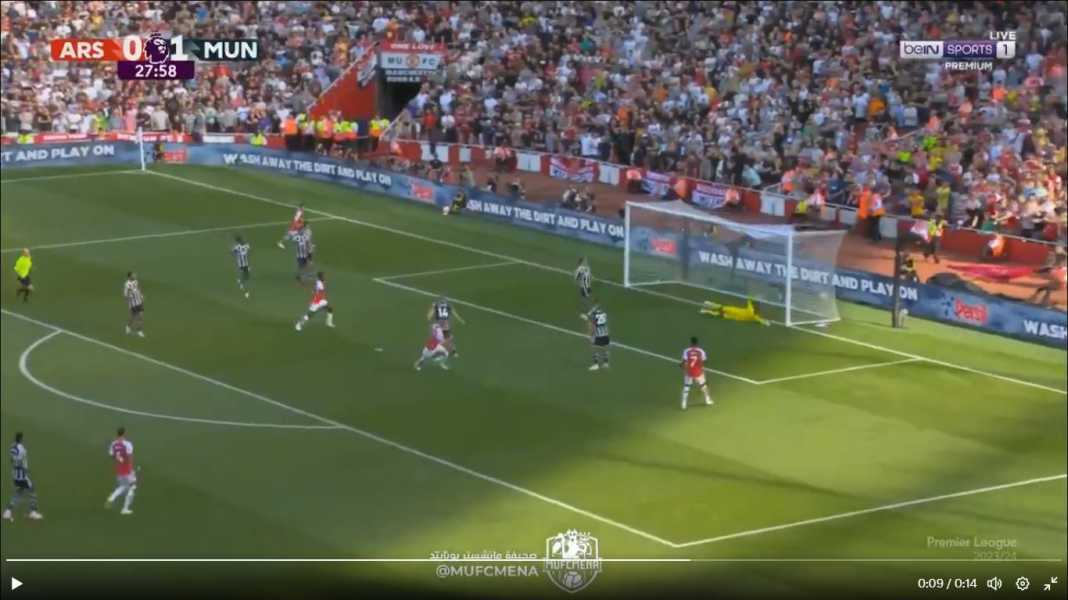 Menit 27.58 Odegaard balaskan gol ke gawang Man United Menit 26:07 Rashford Cetak Gol, Menit 27:58 Arsenal Membalas Melalui Odegaard