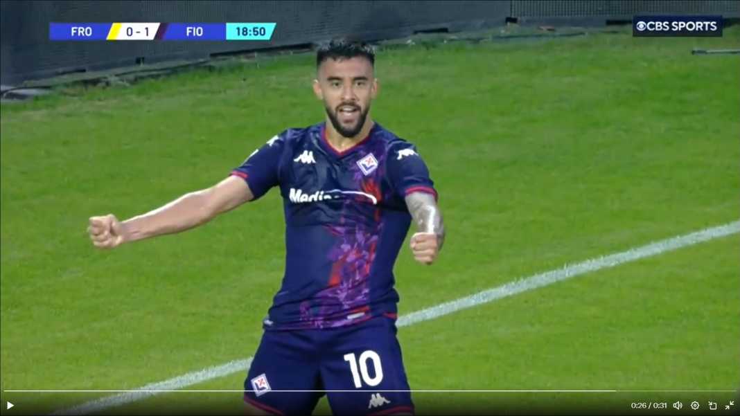 Nicolas Gonzalez usai mencetak gol ke gawang Frosinone Cuma Imbang Tadi Malam, Fiorentina Gagal Mengancam Posisi Juventus, Milan, Inter