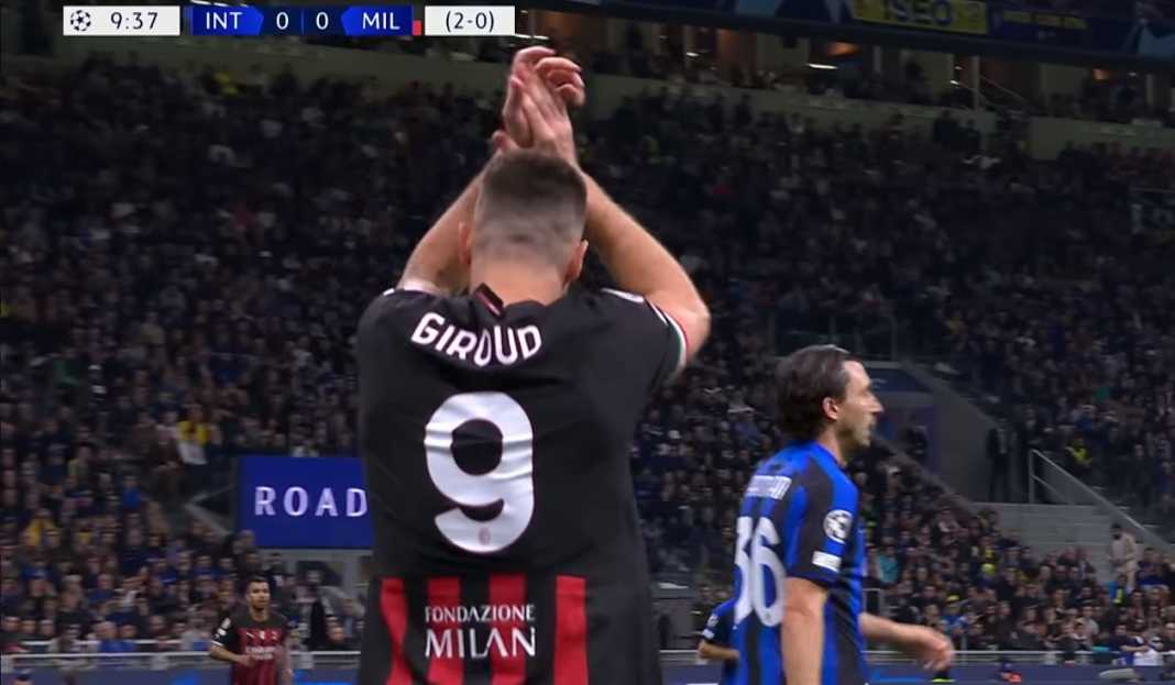Olivier Giroud di laga kontra Inter Milan Prediksi Liga Italia : Inter Buru Rekor Lima Kemenangan Beruntun di Derby della Madonnina