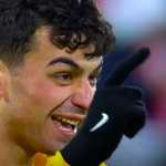 Pedri saat lakukan selebrasi gol di Barcelona
