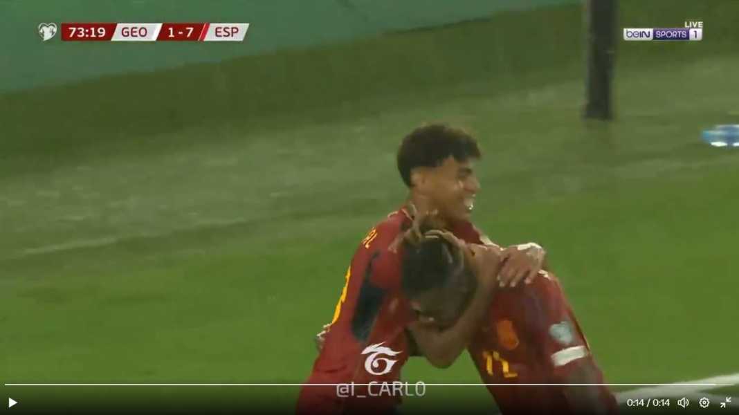 Perayaan gol Lamine Yamal ke gawang Georgia 16 Tahun dan 57 Hari, Pemain Barcelona Kukuhkan Diri Sebagai Pencetak Gol Termuda Spanyol