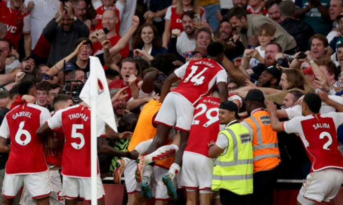 Arsenal vs Manchester CIty, pemain Arsenal merayakan kemenangan mereka atas Manchester City