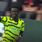 Bukayo Saka usai mencetak gol untuk Arsenal ke gawang Bournemouth