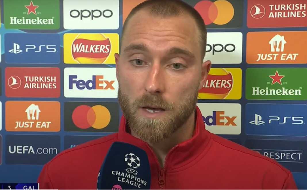 Christian Eriksen usai laga Manchester United vs Galatasaray Christian Eriksen usai laga Manchester United vs Galatasaray