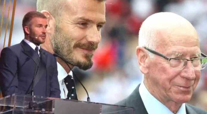 David Beckham saat mengenang sang legenda sepak bola Inggris Sir Bobby Charlton di malam gala Ballon dOr 2023
