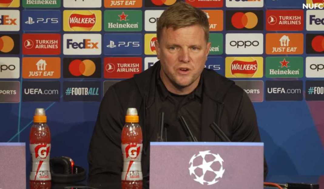 Eddie Howe dalam konferensi pers Newcastle Eddie Howe Harap Newcastle Ulangi Kemenangan 4-1 Atas PSG Saat Menjamu Dortmund