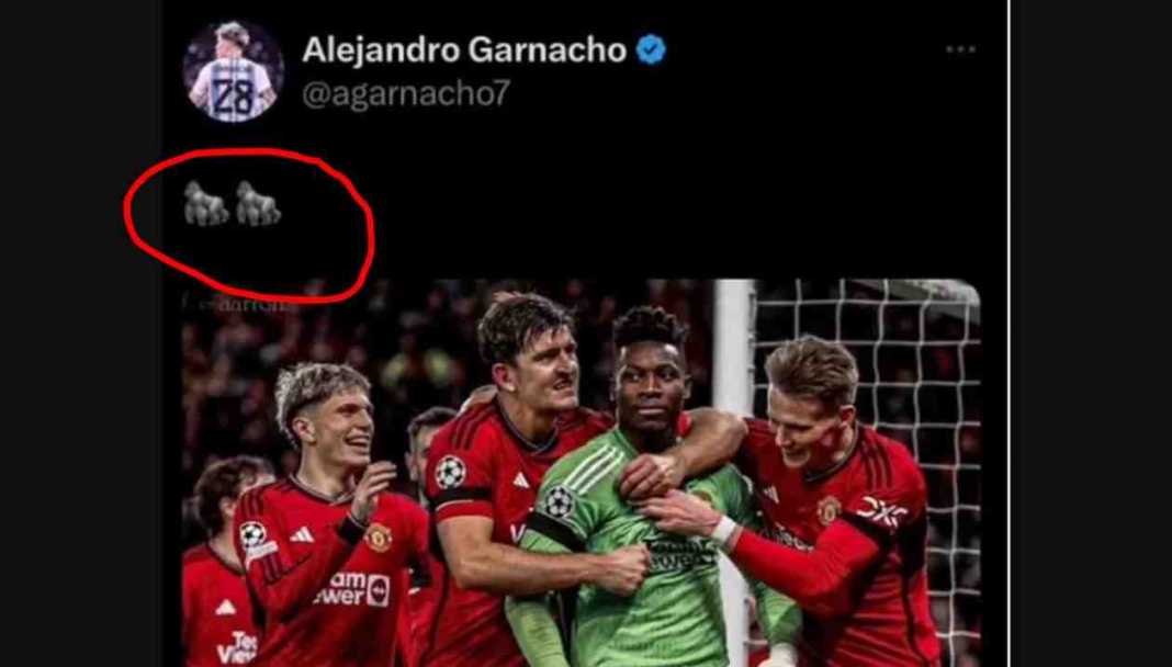 Icon gorilla di postingan Alejandro Garnacho Kiper Manchester United: Orang Kok Ngatur-ngatur Saya Harus Tersinggung!