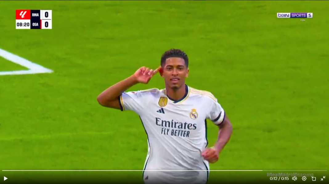 Jude Bellingham merayakan gol kontra Osasuna Dua Gol Kontra Osasuna, Bellingham Sudah 10 Gol dan 3 Assist Bagi Real Madrid!