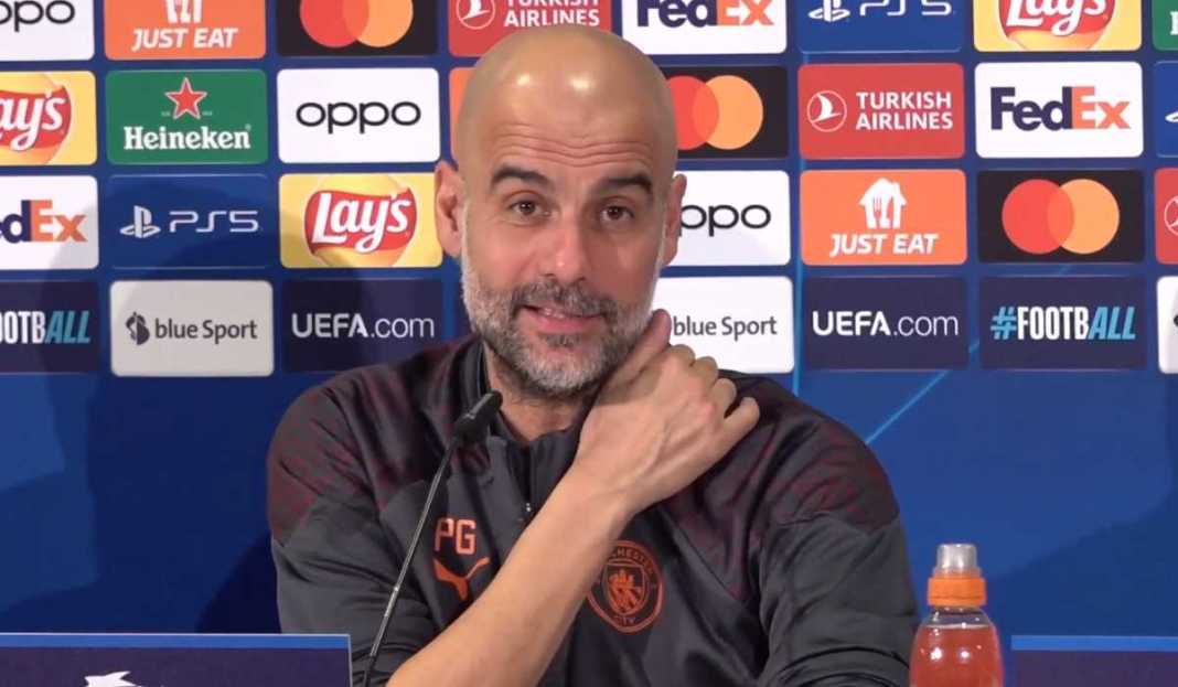 Pep Guardiola dalam konferensi pers Pep Guardiola Puji Mentalitas Manchester City, Tuntut Selalu Jaga Standar Kualitas