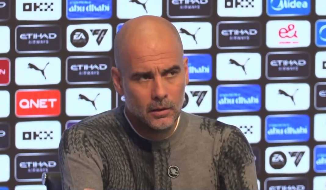 Pep Guardiola dalam konferensi pers Manchester City Mengatasi Absennya Rodri: Pep Guardiola Ungkap Rencana Menghadapi Arsenal